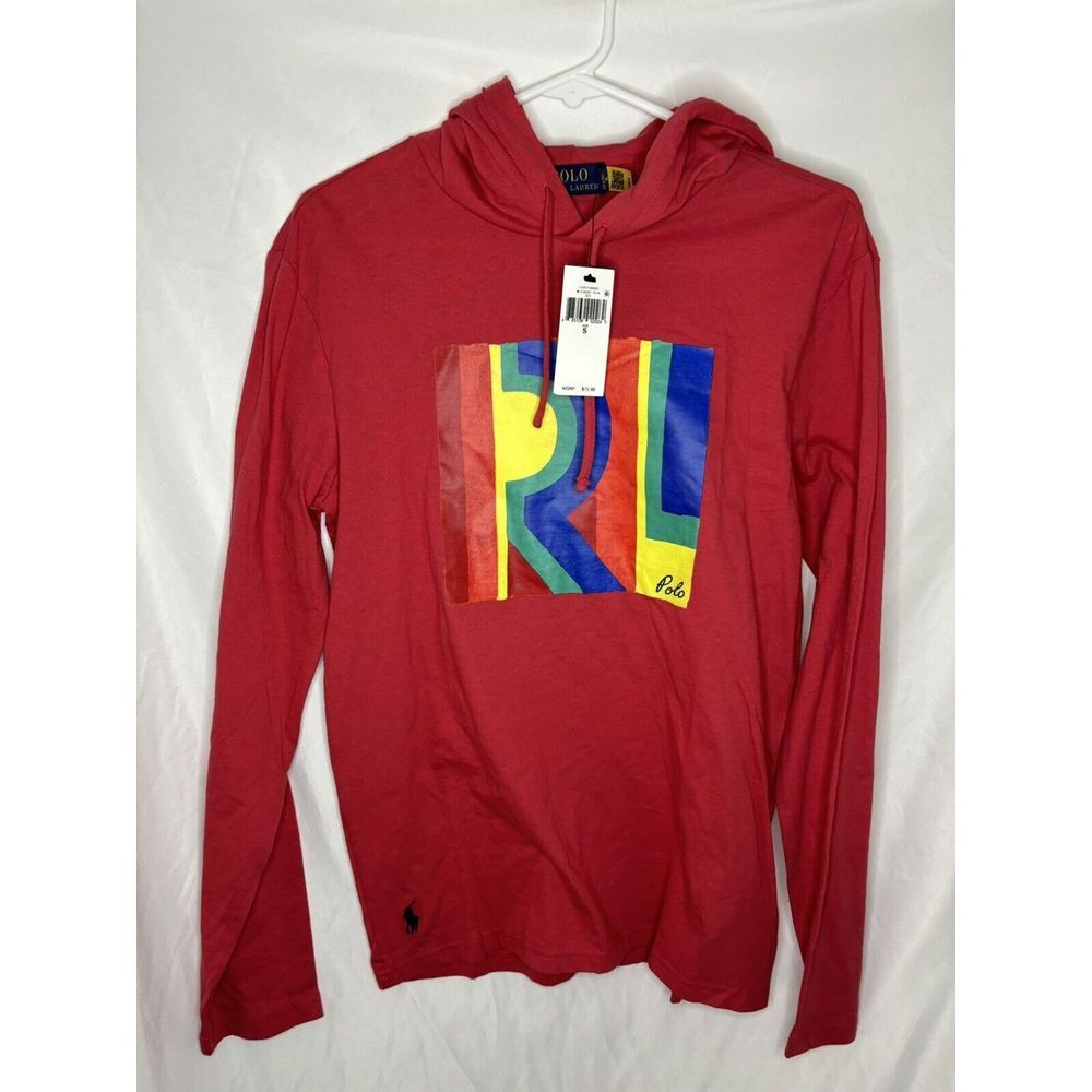 Polo Ralph Lauren Men Size Small Pullover Long Sleeve Red Rainbow Hoodie NWT $75